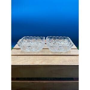 Vintage Square Clear Pressed Glass Bowls Pinwheel & Diamond Cut Pattern-Set of 2